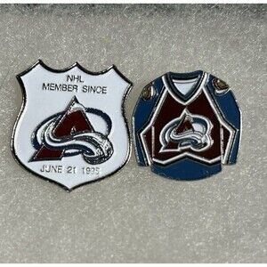 2 Colorado Avalanche Pins -since 1995 & jersey  pins, officially licensed NHL